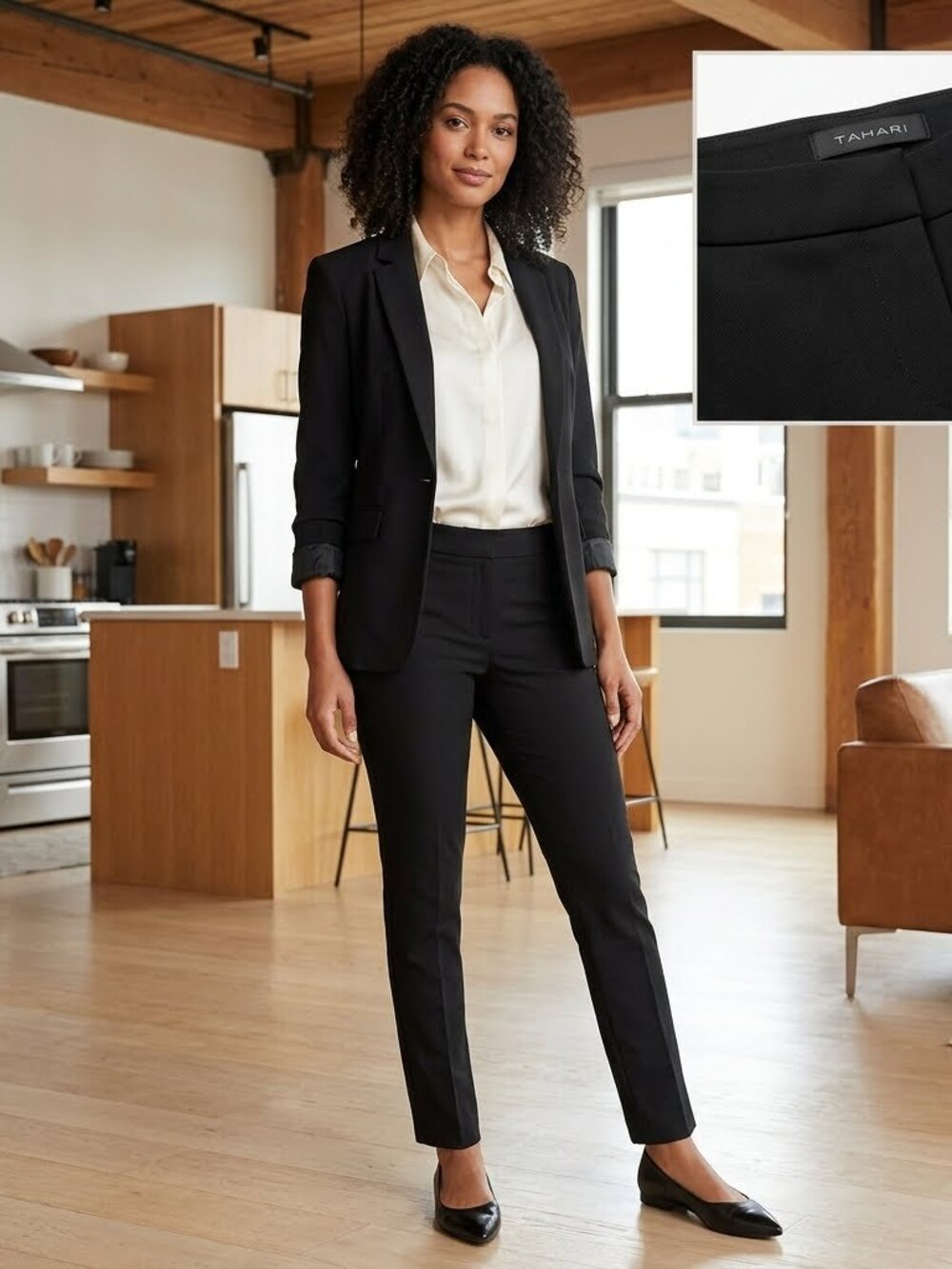 Tahari Black Straight Leg Dress Pants Size 6